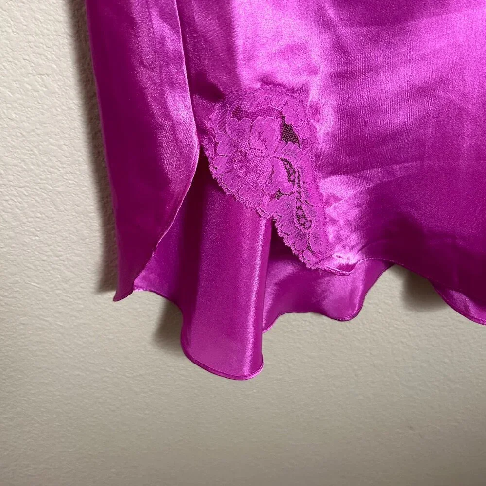 Y2K Delicates Womens Magenta Satin Lace Sequin Beaded Chemise Nightgown Size M